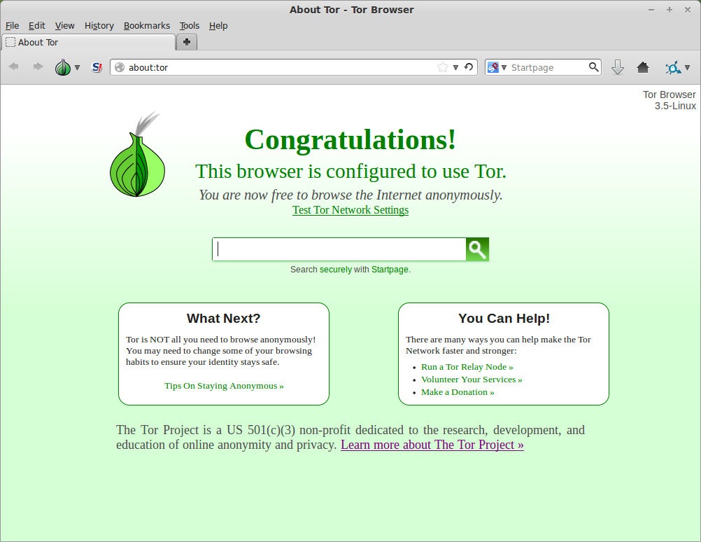 screenshot of Tor browser