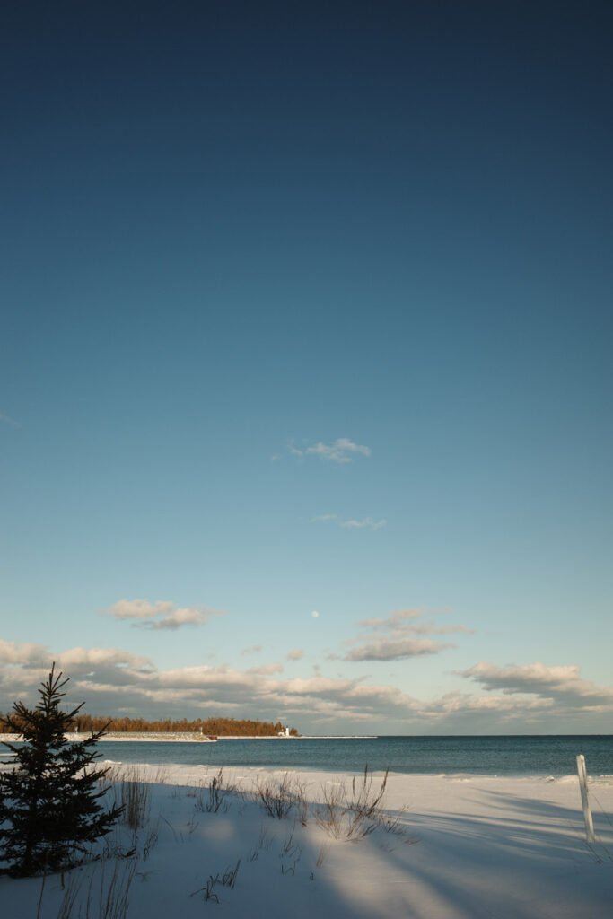 View of snowy lakeshore