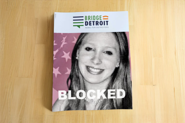 bridge detroit magazine photoshopped with heather down profile picture reading "blocked"