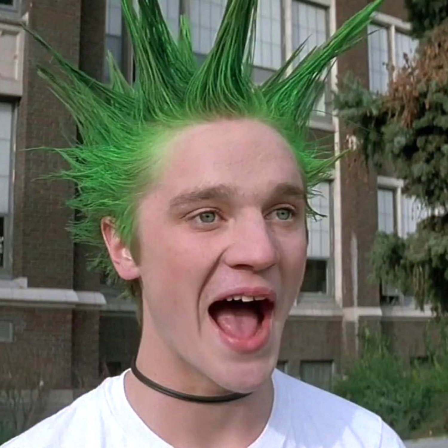 man with spiky green hair