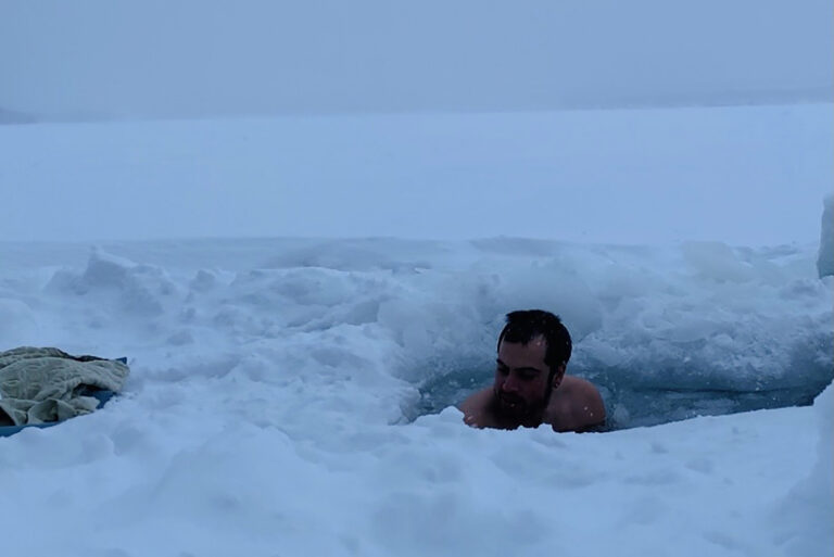 man ice plunging