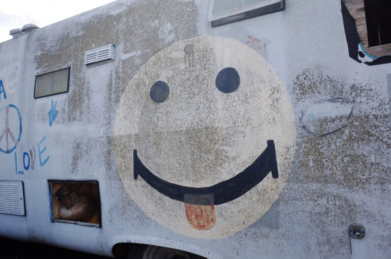 smiley face on side of van
