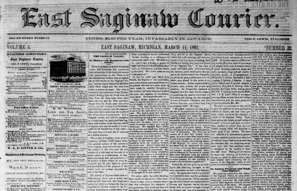 illegible screenshot of old newspaper called east saginaw courier