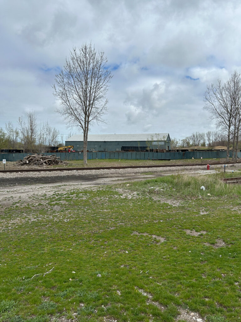 bay city railroad tracks and warehouse