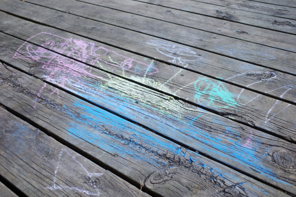 chalk on wood deck