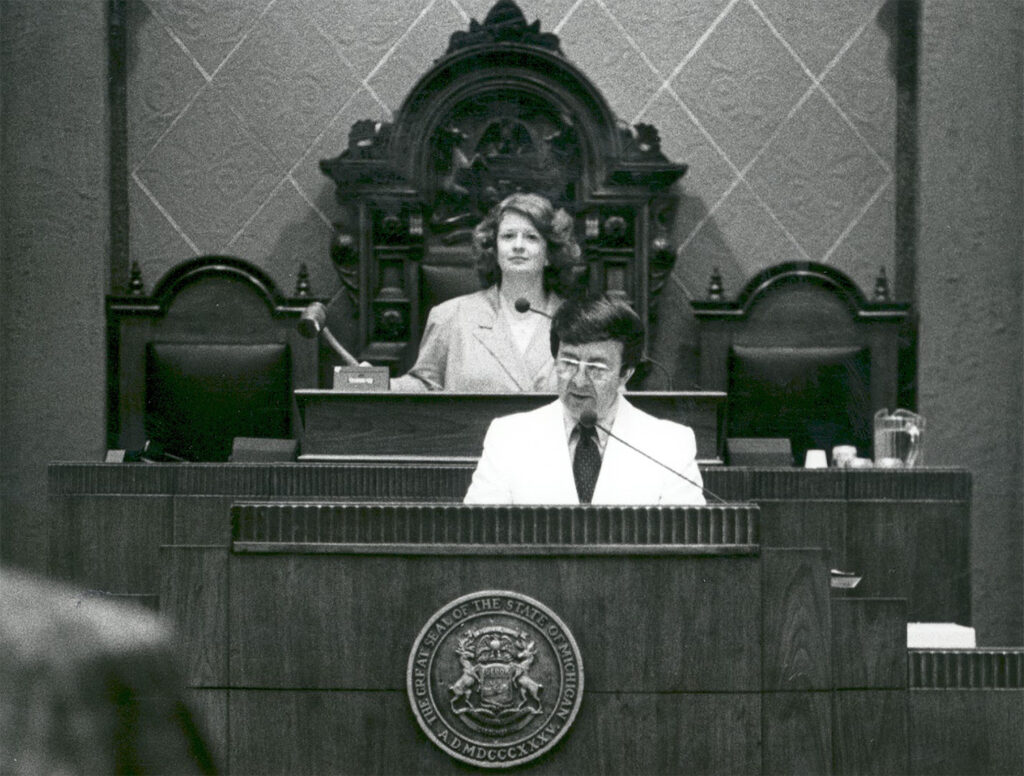 Debbie Stabenow presiding over the Michigan House of Representatives.