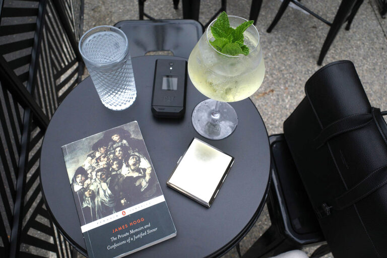 flip phone and cocktails