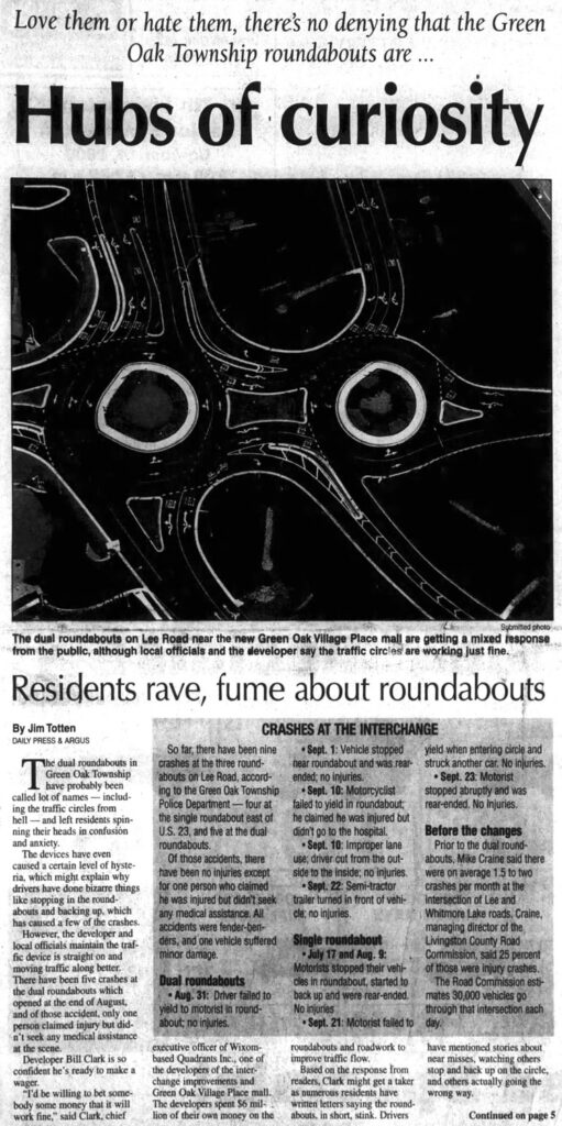 newsclipping with headline "residents rave, fume about roundabouts"