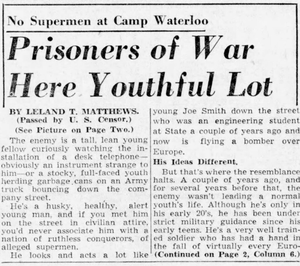 news clipping about pow camp