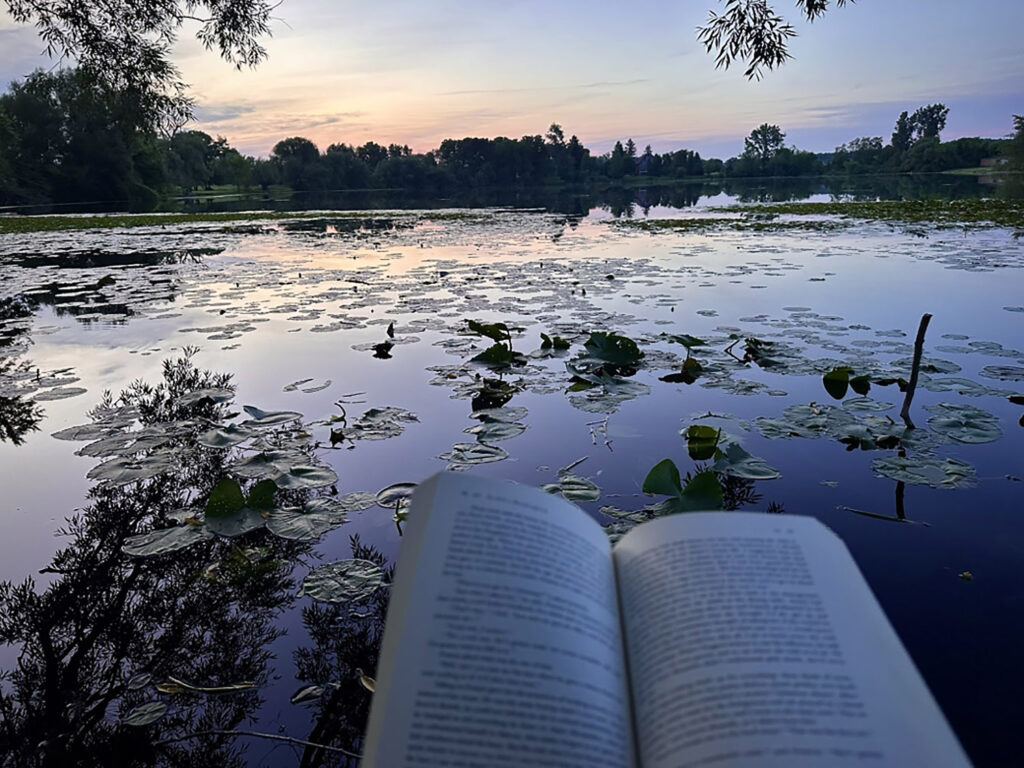 lake and book