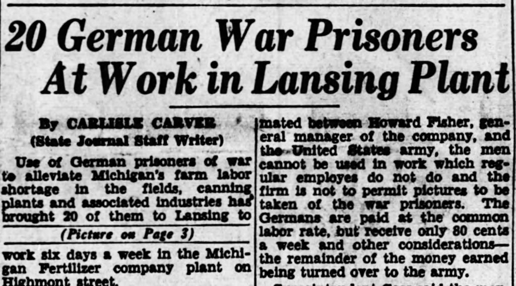 news clipping about pow camp