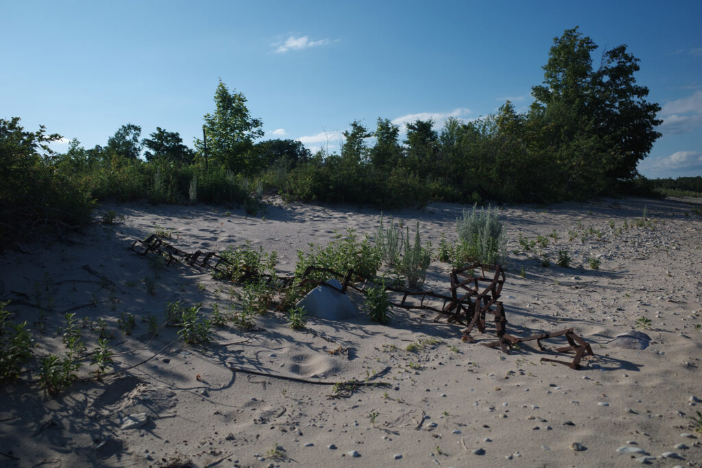 boating towards high island with ruins