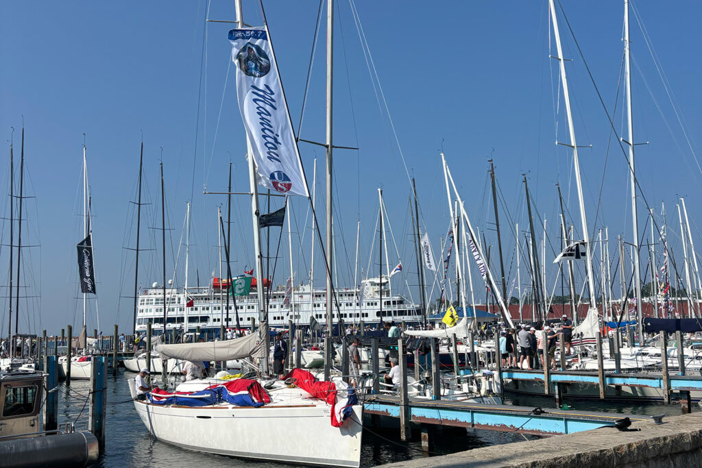 sailboats and crowds of sailors on mackinac island