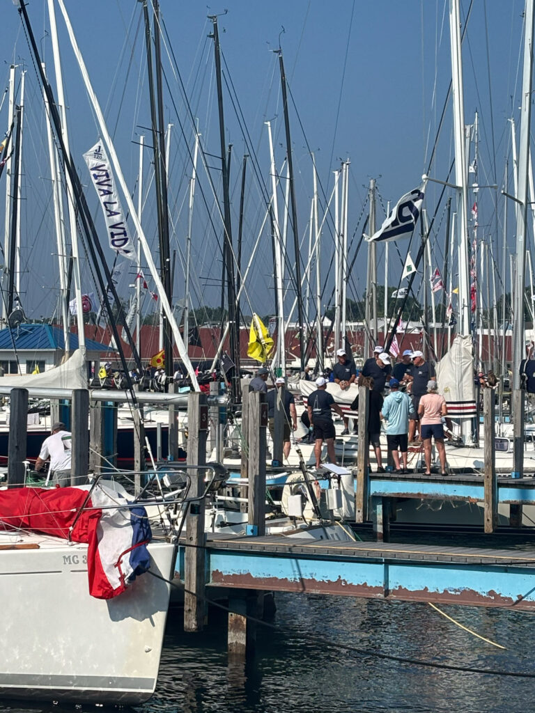 sailboats and crowds of sailors on mackinac island