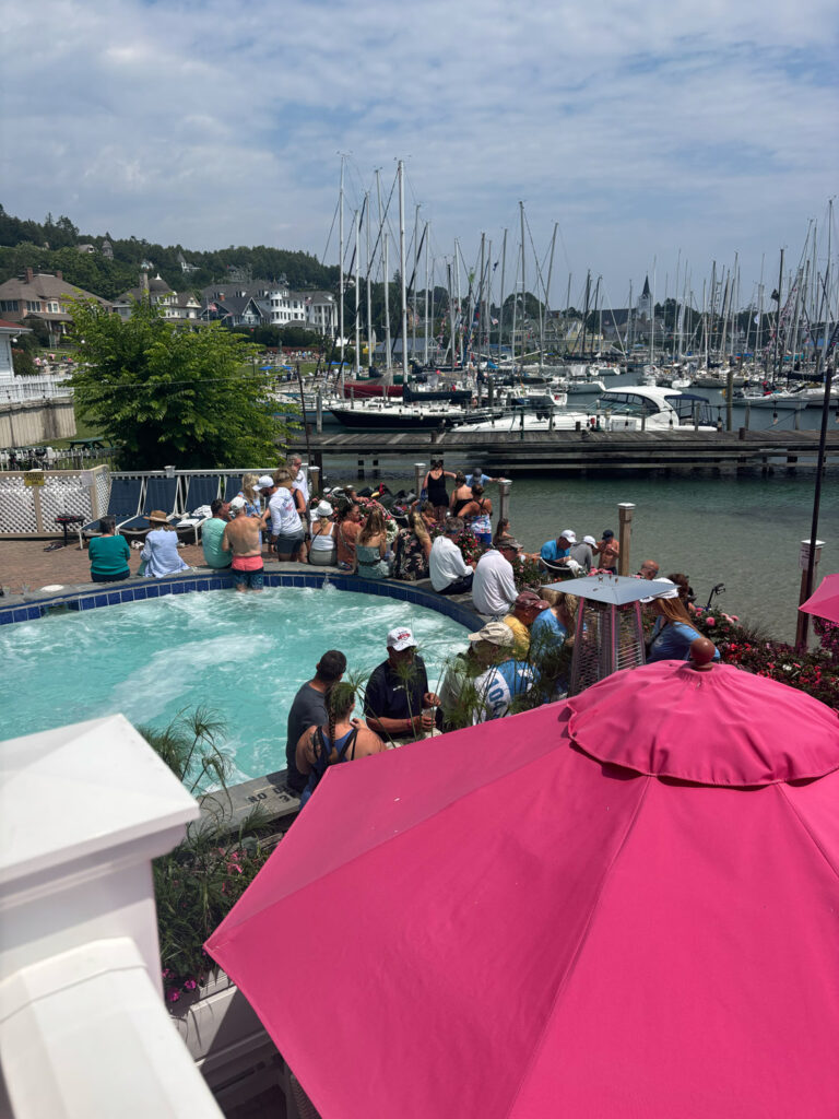 sailboats and crowds of sailors on mackinac island