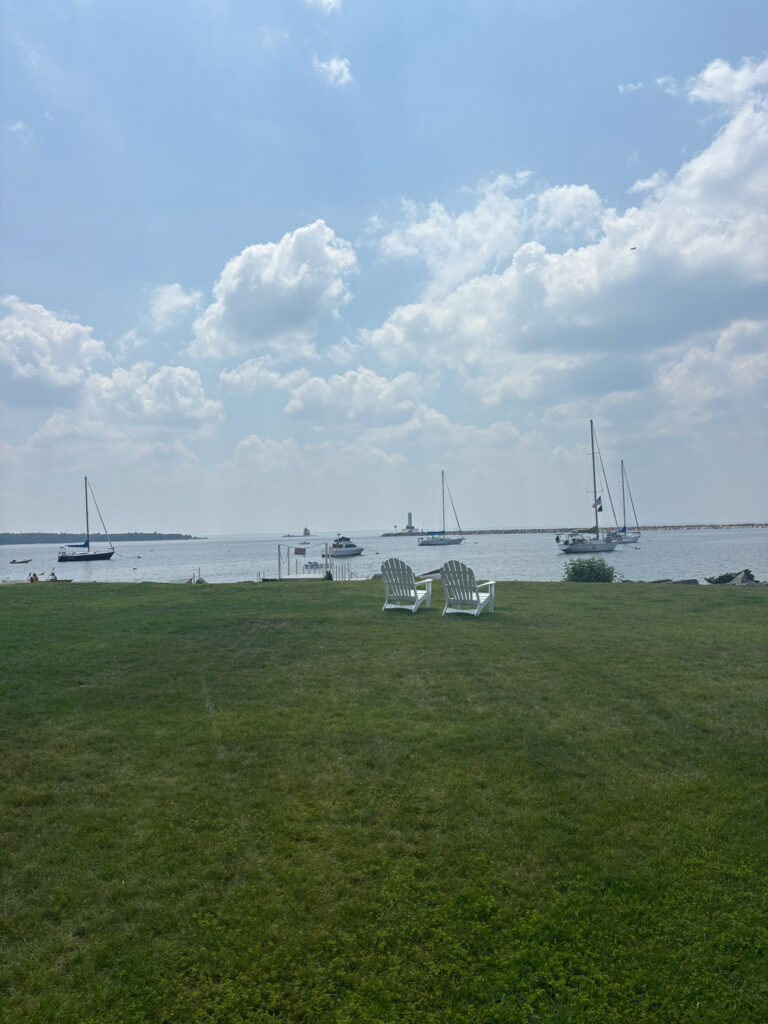 sailboats and crowds of sailors on mackinac island