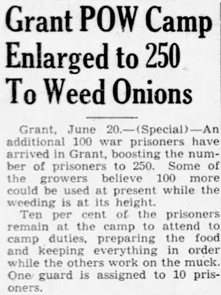 news clipping about pow camp