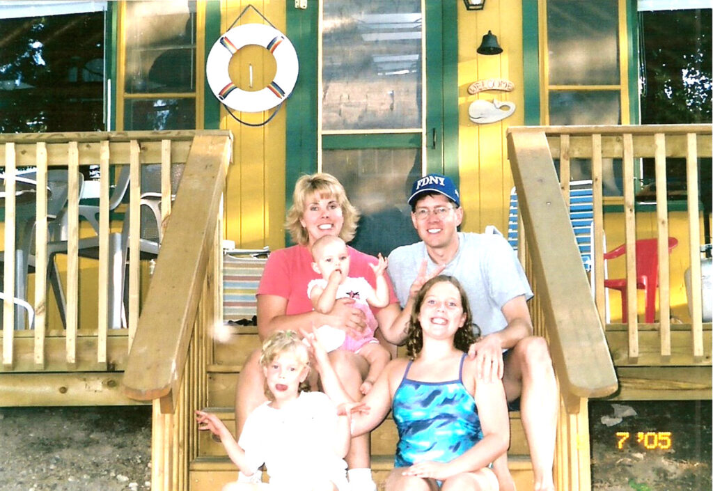 family at cabin
