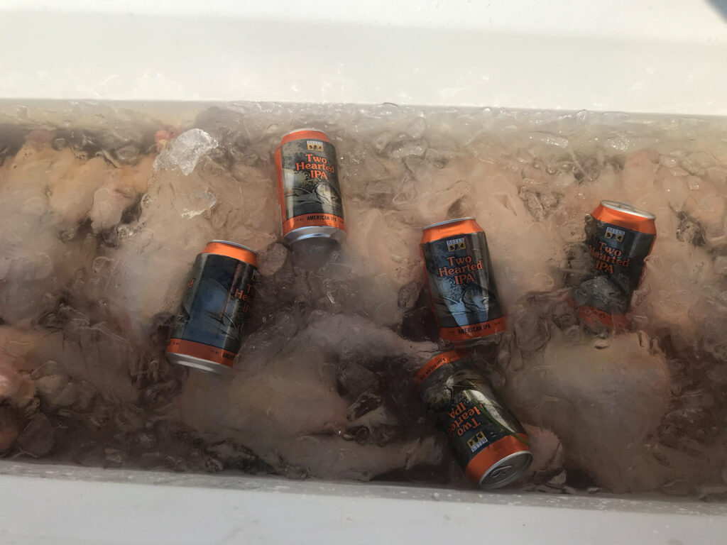 chicken harvesting with beers and equipment