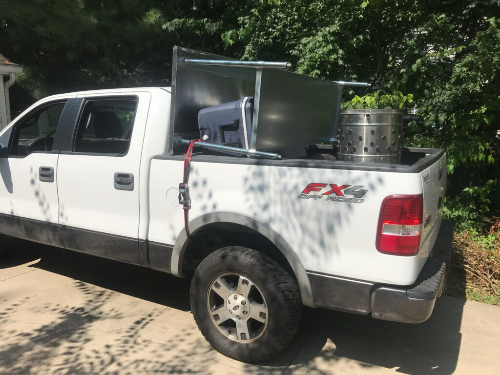 chicken harvesting with beers and equipment