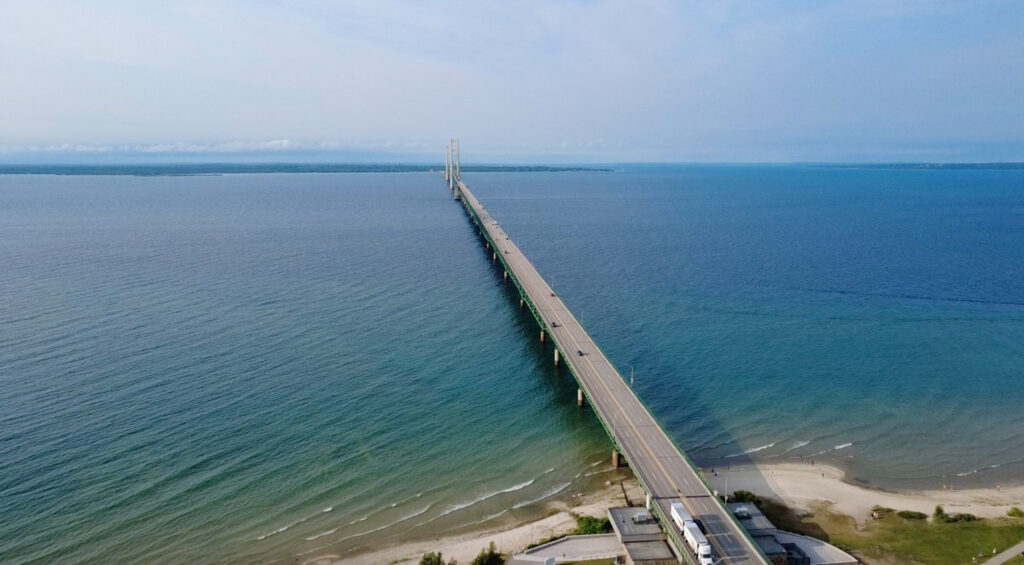 swimming under mackinac bridge