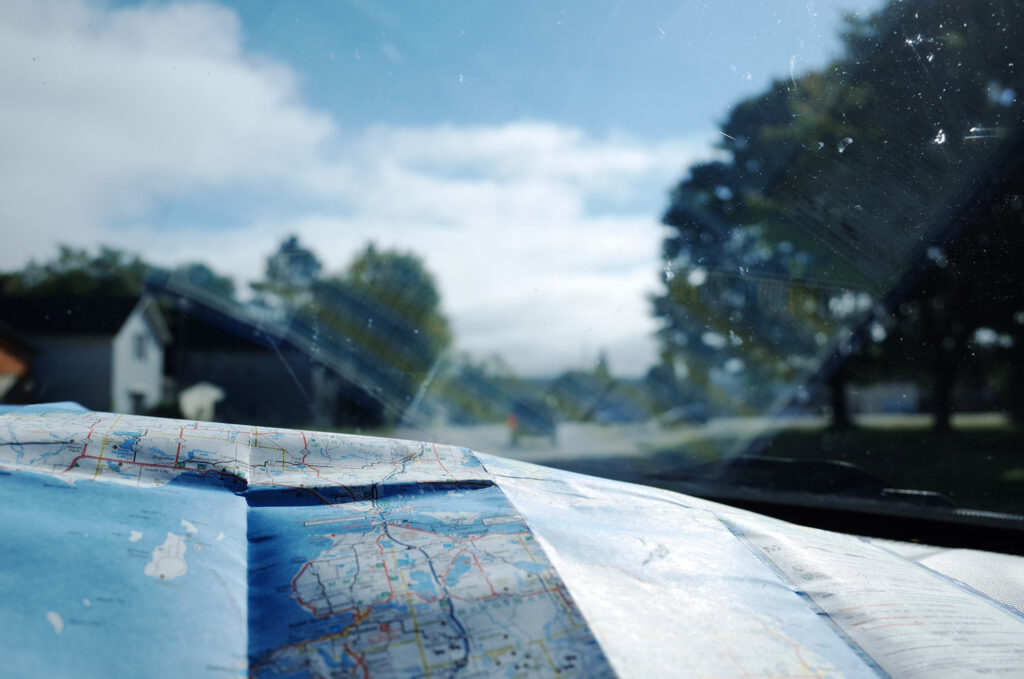 maps in car on road trip