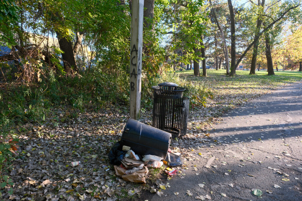 lansing fish ladder with needles and graffiti and trash