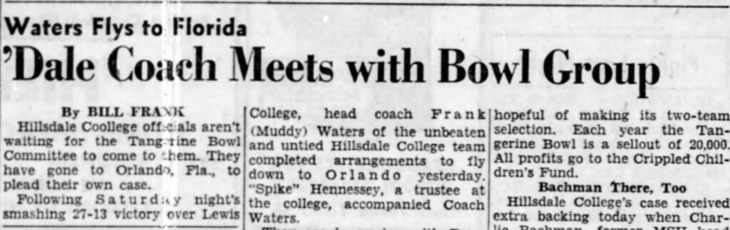 hillsdale college football players and headlines about tangerine bowl