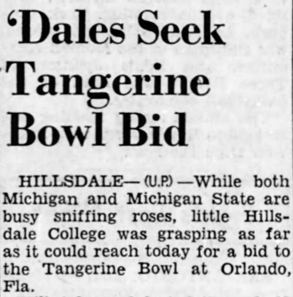 hillsdale college football players and headlines about tangerine bowl