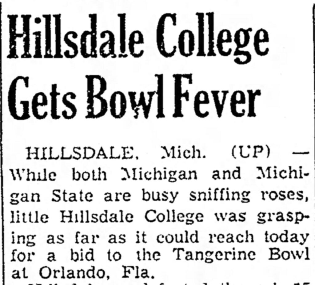 hillsdale college football players and headlines about tangerine bowl