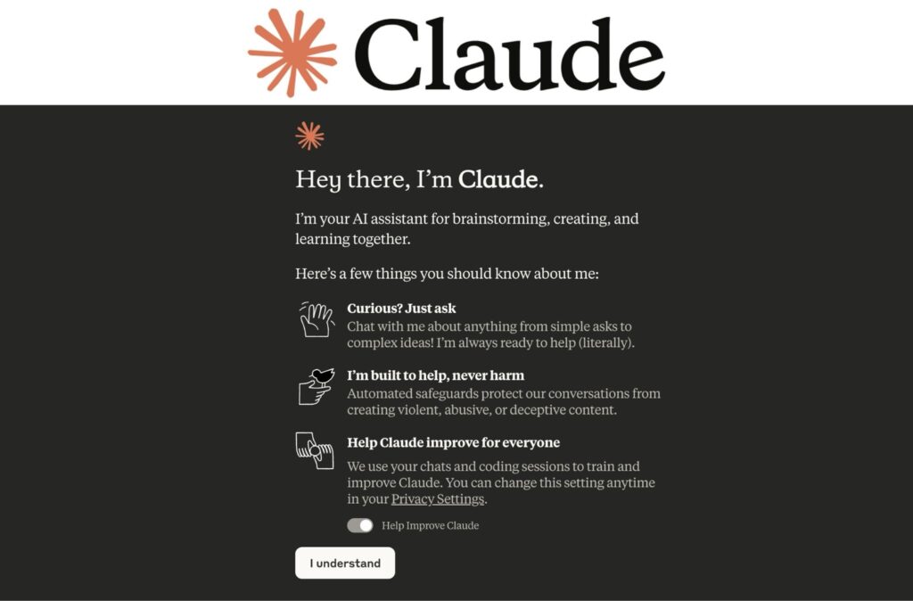 The image introduces 'Claude', an AI assistant for brainstorming, creating, and learning, providing key details about its capabilities and features.