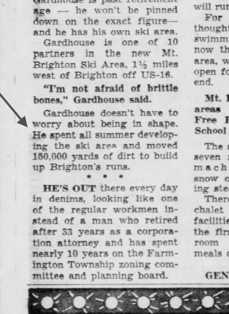 old newspaper clipping about mt. brighton claiming it was made with dirt