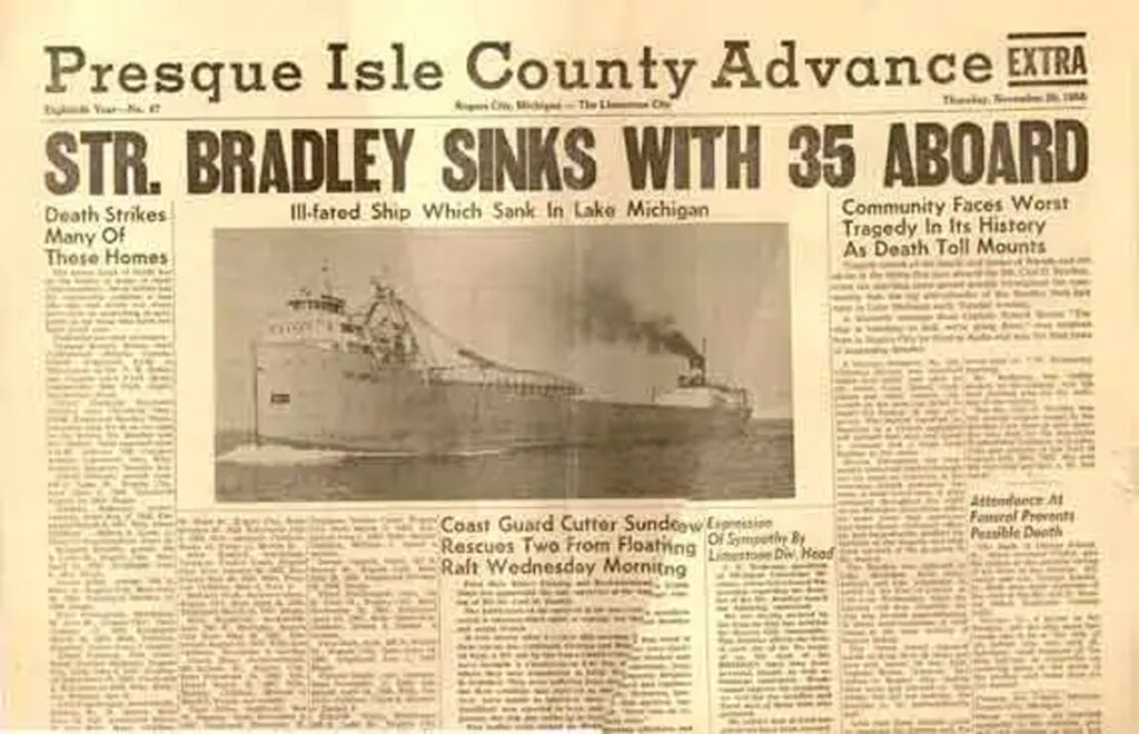 bradley ship headlines about sinking and aftermath