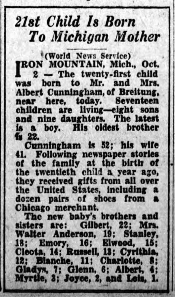 Louise Cunningham and family and newspaper clippings of headlines about them