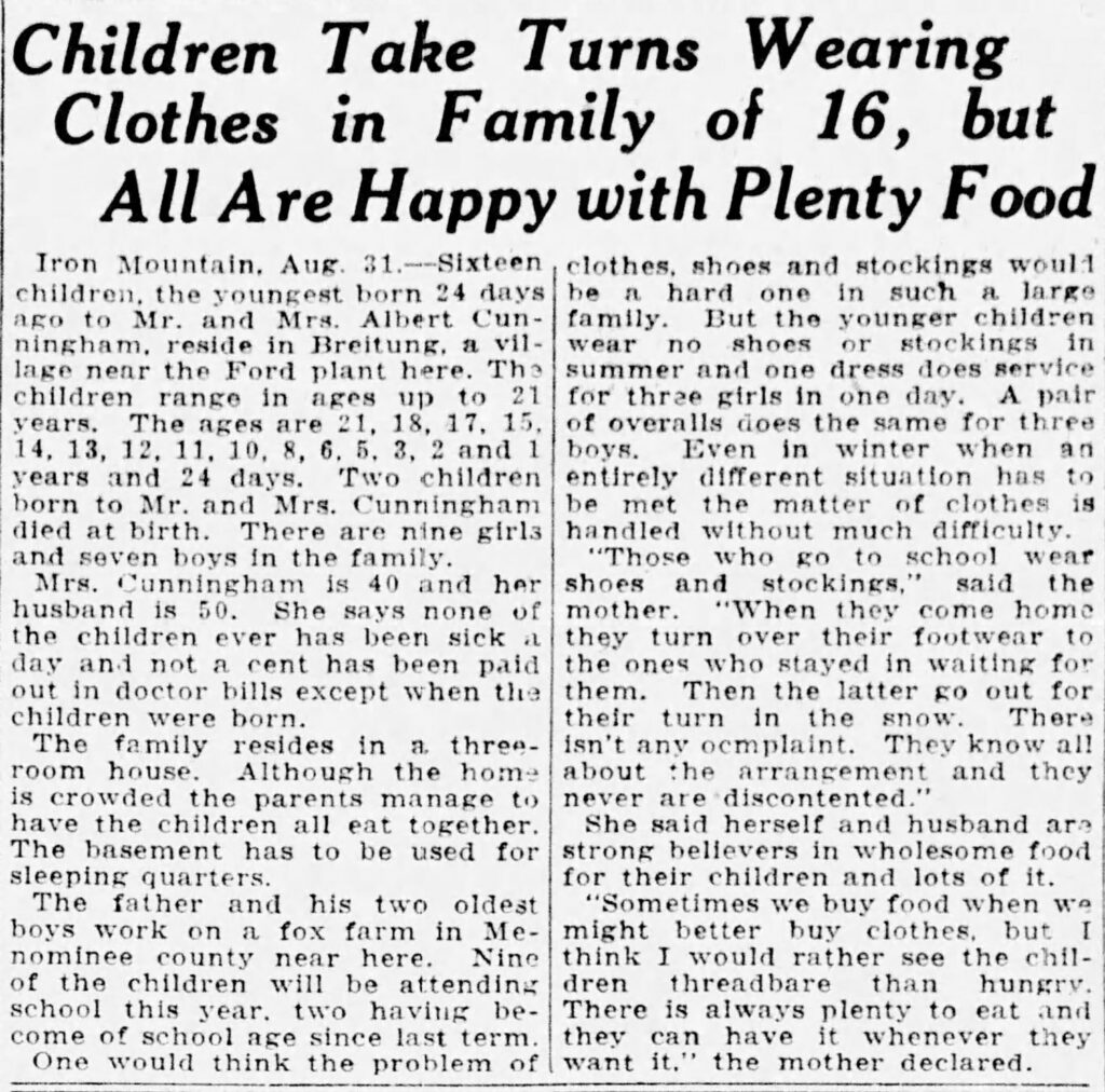 Louise Cunningham and family and newspaper clippings of headlines about them